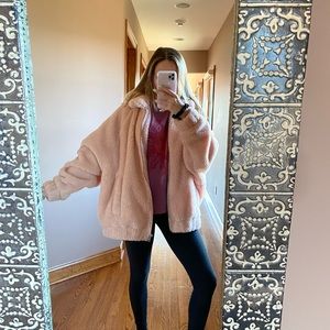 Baby pink Urban Outfitters Teddy Coat
